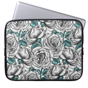 Weiße Rosen mit blauen Blätter Laptopschutzhülle