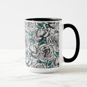 Weiße Rosen mit blauen Blätter Tasse