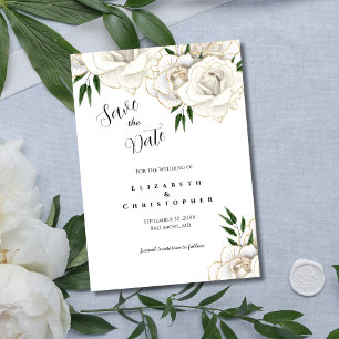 Weiße Rosen mit goldenem Besatz Elegante formelle Save The Date