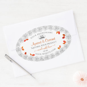 Weiße Rosen mit Orange-Blätter Logo für Produktmar Ovaler Aufkleber