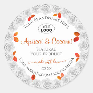 Weiße Rosen mit Orange-Blätter Logo für Produktmar Runder Aufkleber