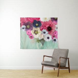 WEIßE ROSEN MIT ROSA FÄRBUNG ,ANEMONENBLUMEN ,TÜRK WANDTEPPICH