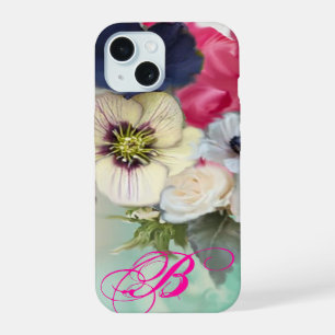 WEIßE ROSEN MIT ROSA TÖNEN UND ANEMONENBLUMEN MONO iPhone 15 HÜLLE