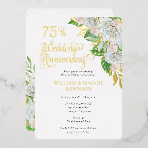 Weiße Rosen-Orchidee 75. Hochzeitstagfeier Folieneinladung