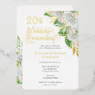 Weiße Rosen-Orchideen 20. Hochzeitstag-Party Folieneinladung