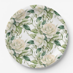 Weiße Rosen Pappteller