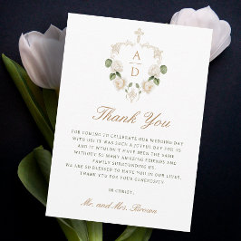 Weiße Rosen Rahmen Religiöse Hochzeit Dankeschön Karte