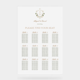 Weiße Rosen Rahmen Religiöser Hochzeit Sitzplan Acrylschild