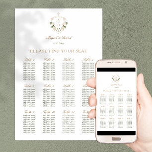 Weiße Rosen Rahmen Religiöser Hochzeit Sitzplan Poster