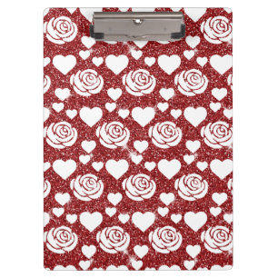 Weiße Rosen rote Glitter Blumen Liebhaber Floral Klemmbrett