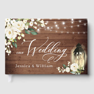 Weiße Rosen Rustikale Holzlaterne FOTO Hochzeit Gästebuch