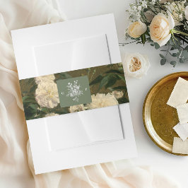 Weiße Rosen-Salbei-Grüne Monogramm-Hochzeitseinlad Einladungsbanderole