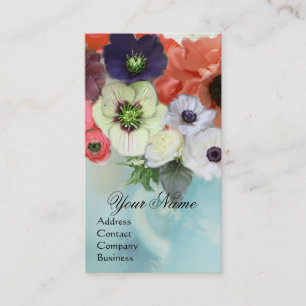 WEIßE ROSEN UND ANEMONENBLUMEN MONOGRAMM VISITENKARTE