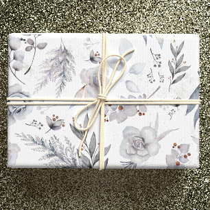 Weiße Rosen und Botanicale mit Pastellpfirsich und Geschenkpapier Set