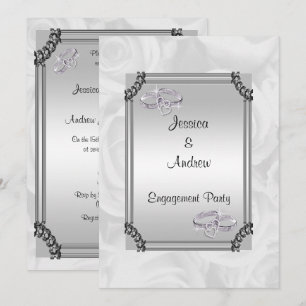 Weiße Rosen und Diamant-Hochzeitsringe Verlobung Einladung