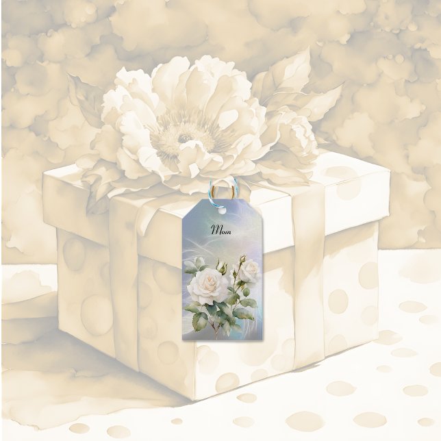 Weiße Rosen und Feder Geschenkanhänger (Von Creator hochgeladen)