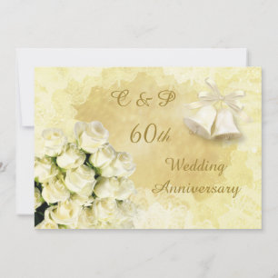 Weiße Rosen und Glocken 60. Hochzeitstag Einladung