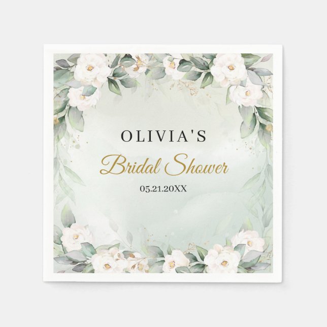 Weiße Rosen und goldenes Brautparty Serviette (Vorderseite)