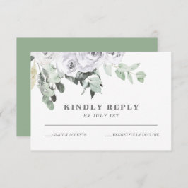 Weiße Rosen und grüne Hochzeit RSVP Karte
