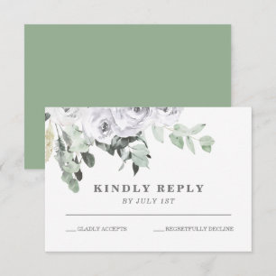 Weiße Rosen und grüne Hochzeit RSVP Karte