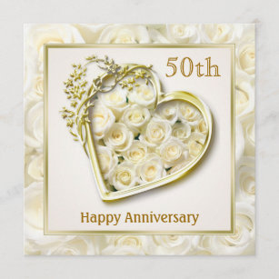 Weiße Rosen und Herz 50. Hochzeitstag Einladung