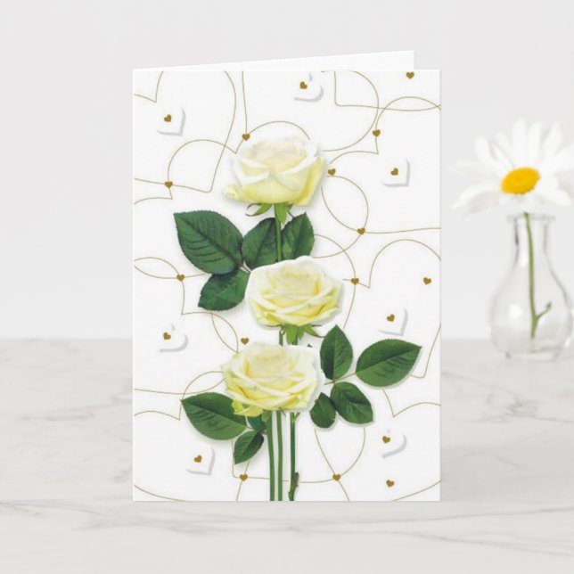 Weiße Rosen und Herzen Karte (Kleine Pflanze)