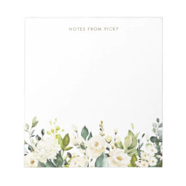 Weiße Rosen und Hydrangeas Garland Notizblock