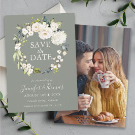 Weiße Rosen und Hydrangeas Save the Date