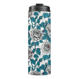Weiße Rosen und Ladybugen Thermosbecher