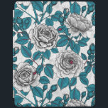 Weiße Rosen und Ladybusen iPad Hülle<br><div class="desc">Handgezeichnetes Vektormuster mit weißen Rosen und Ladybusen</div>