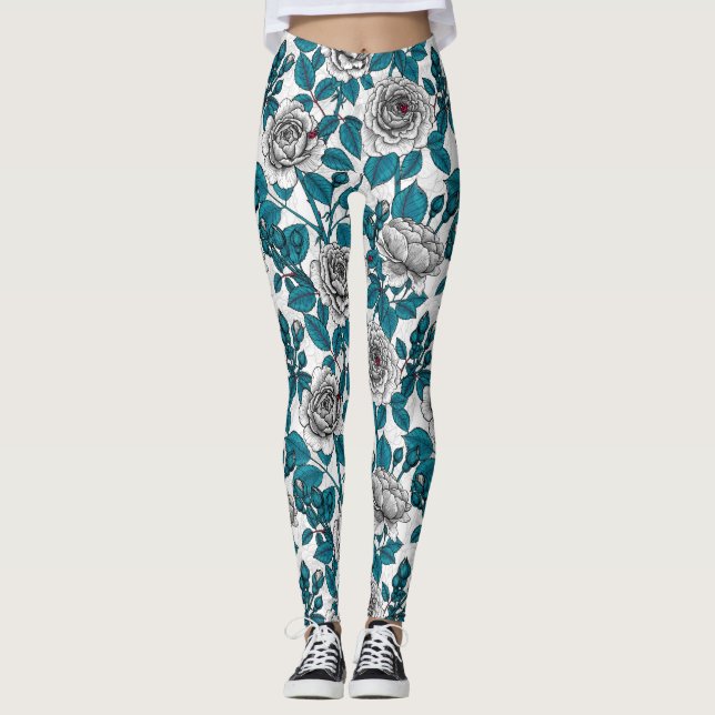 Weiße Rosen und Ladybusen Leggings (Vorderseite)