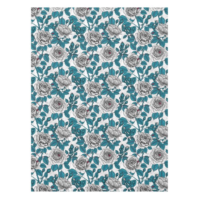 Weiße Rosen und Ladybusen Tischdecke (Vorderseite)