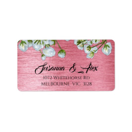 Weiße Rosen und metallisch rosa Moderne Hochzeit Adressaufkleber