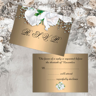 Weiße Rosen und metallische Bronze-Hochzeit RSVP