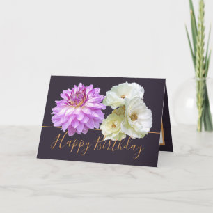 Weiße Rosen und Pink Dahlia Floral Bouquet Geburts Karte