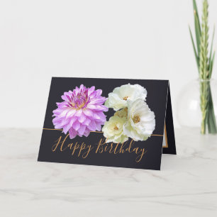 Weiße Rosen und Pink Dahlia Floral Bouquet Geburts Karte