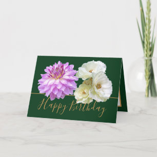 Weiße Rosen und Pink Dahlia Floral Bouquet Geburts Karte