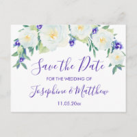 Weiße Rosen und Violetten Save the Date