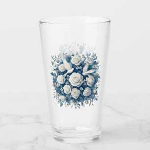 Weiße Rosen und weiße Vögel Glas