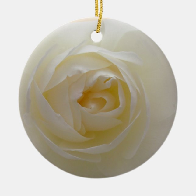 Weiße Rosen-Verzierungs-personalisierte Keramik Ornament (Vorne)