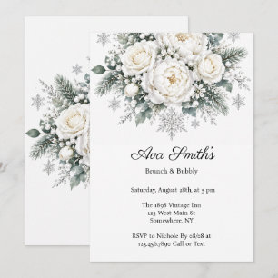 Weiße Rosen Weihnachten Winter Brunch & Sekt Einladung