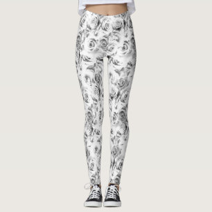 Weiße Rosen Wiederholung eines Blumenmusters Leggings