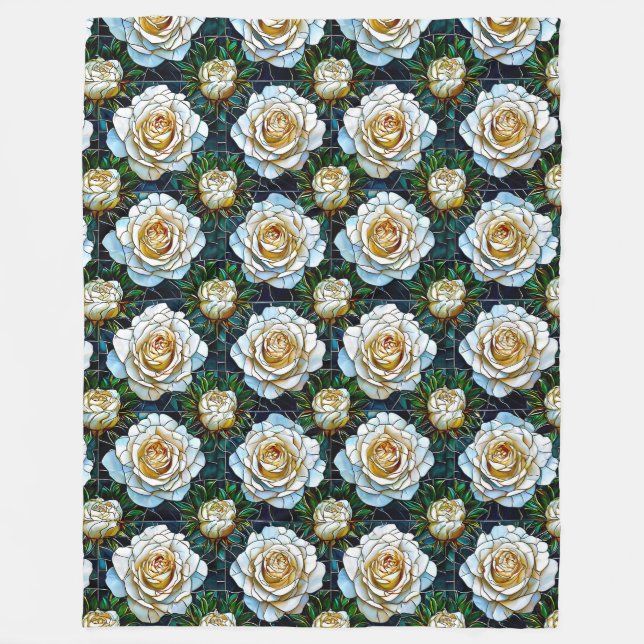 Weiße Rosenblumen Fleecedecke (Vorderseite)