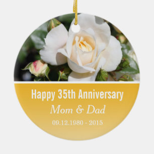 Weiße Rosenblumen-Hochzeit-Jubiläum Keramikornament