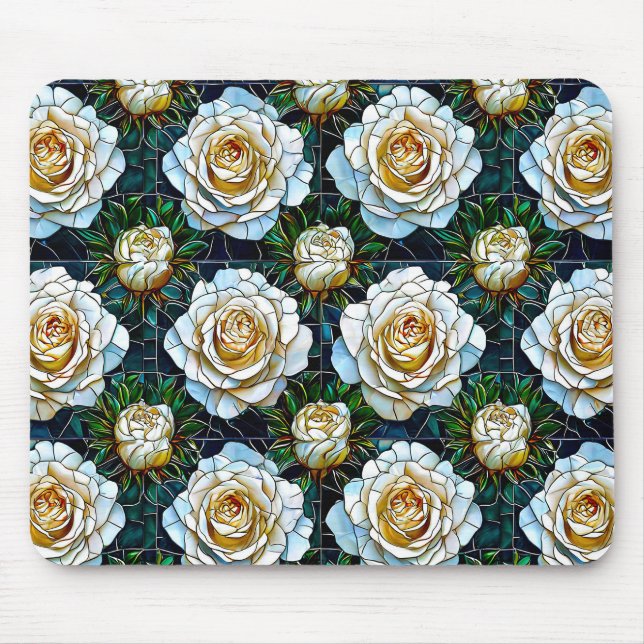 Weiße Rosenblumen Mousepad (Vorne)