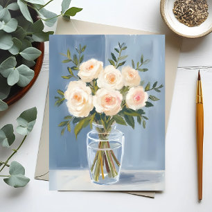Weiße Rosenbouquet Elegante Aquarell-Blumen Postkarte