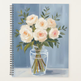 Weiße Rosenbouquet Elegante Wasserfarbe Flora Planer