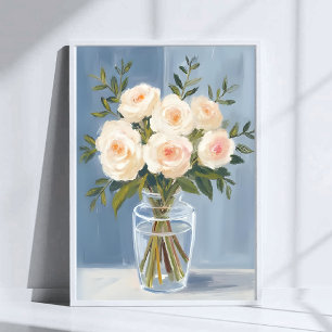 Weiße Rosenbouquet Elegante Wasserfarbe Floral Poster