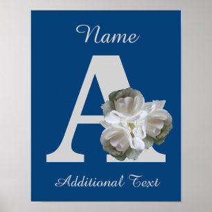 Weiße Rosenbouquet-Monogramm A Personalisiert Poster
