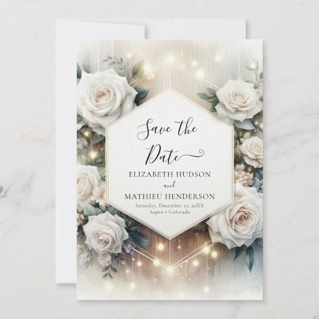 Weiße Rosenhochzeit Save The Date (Vorderseite)